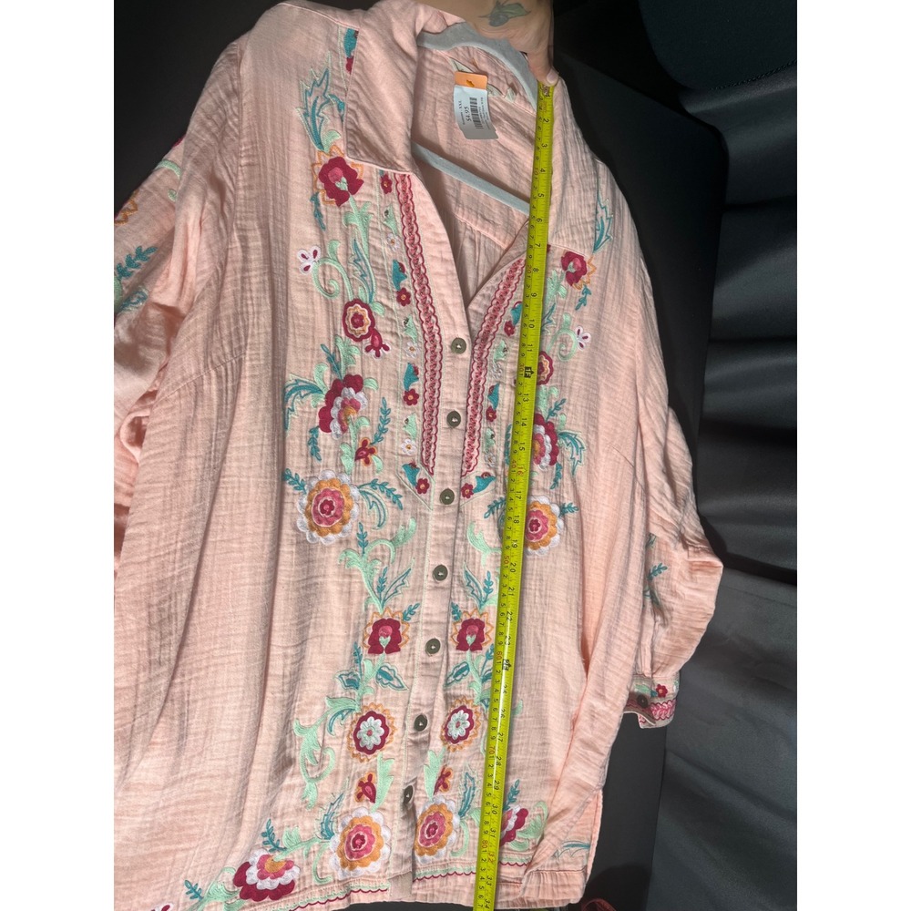 Soft Surroundings Altura Tunic 3X Coral Floral Embroidered Gauze Boho Blouse - Picture 5 of 6